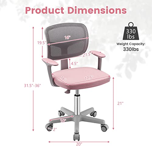 Giantex Ergonomic Kids Desk Chair, Height Adjustable Children Swivel Computer Chair With Y-Shaped Lumbar Support & Comfy Armrest, Mesh Kids Task Chair For Study, Boys Girls Aged 4-13,Pink #TOP2