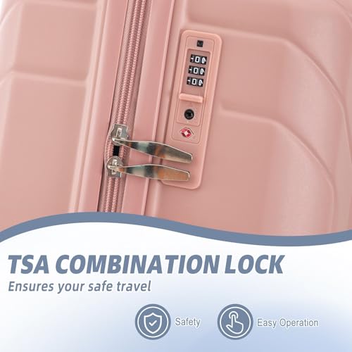 Stylish 3-Piece ABS Hard Shell Luggage Set - 20"/24"/28" Carry-On Suitcases with Combination Lock (Pink)3