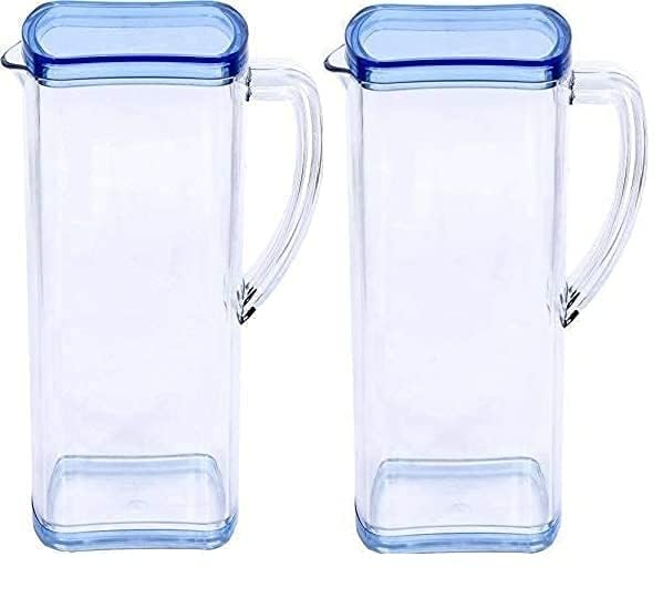 KD ZONE Unbreakable Water Jug Transparent Water Jug Juice Jug with Plastic Lid Plastic Water jug for Home use Milk, Coffee, Tea, Juice, Beer Jug (1.5 Liter) Multicolor (Set of 2)