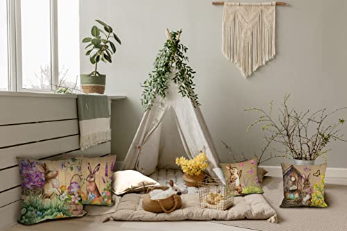 Dfxsz Easter Pillow Covers 18X18 Set Of 4 Vintage Easter Decorations Bunny Eggs Butterfly Flower Leaf Easter Pillows Decorative Throw Pillows Spring Easter Farmhouse Decor #TOP2