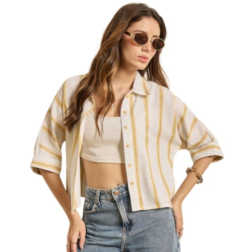 Image of Chimpaaanzee Women Checks Half Sleeve Crop Shirt