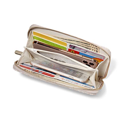 Daisy Rose Women’s Zip-Around Wallet & Phone Clutch With Rfid Blocking, Pu Vegan Leather - Cream Snake #TOP2