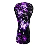 ELEQIN Leather Headcovers Purple Butterfly Golf Club Head Covers for Hybrid Fairway 3/5 Woods Driver Outdoors Sports Golf Accessories for Women Ladies Golfers Travel Daily Decor