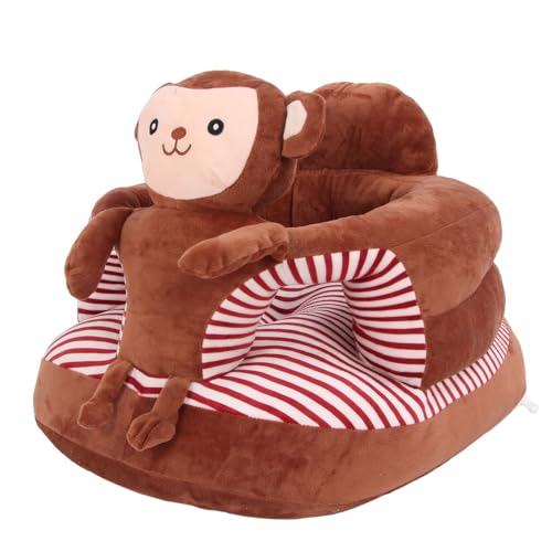 Soft Velvet Baby Sitting Support Seat Stable Infant Sitting Chair with Anti Tip Design Parent Child Interactive Sofa for Sitting Up (Brown Monkey)