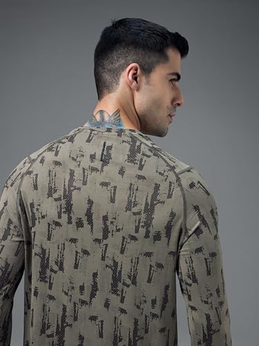Image of TECHNOSPORT Men's Slim Fit All Over Print Jacquard Crew Neck Full Sleeve T-Shirt, Quick Dry Activewear Tee with UPF 50+ Sun Protection for Gym, Running, Sports & Everyday Wear