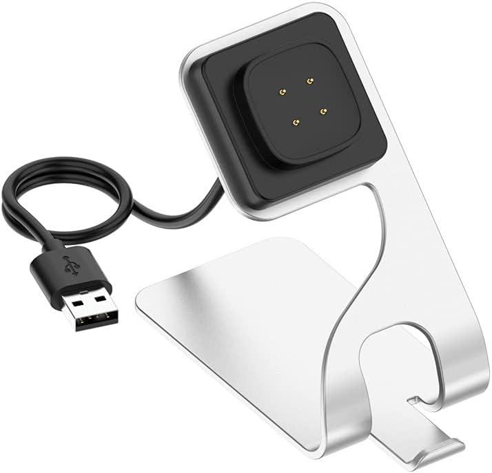 For Fitbit Versa3/4 / Fitbit Sence2/1 /Fitbit Ace LTE Charger Watch Aluminum Alloy Charger Charging Stand Charger 150cm Charging Cable (Silver, Fitbit Ace LTE/Versa3/4/Sence2/1)