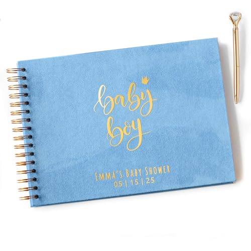 Image of Personalized Baby Shower Guest Book Polraroid Boy Girl First Birthday Custom Photo Album Scrapbook to Sign with Instax Photos Fits 4x6 or 5x7 Pictures Ultrasound Keepsake (Blue, Large - 11.7x8.3)