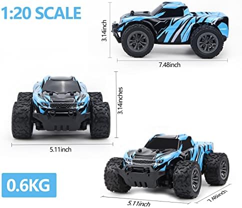 Rhybor RC Car 28Km/H Fast Short Truck 1:20 Scale Remote Control Monster Truck, 2.4GHz radio controlled RC Offroad Remote Control Car for All Terrains Gifts for All Adults & Kids