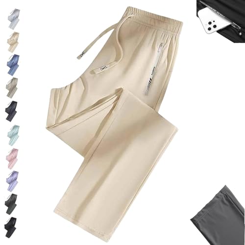 Nallywear Stretch Pants, Cooling Ultra Soft Perfect Drape Casual Pants, Pull on Ice Silk Comfort Everyday for Women Men(Apricot,Medium_Straight)