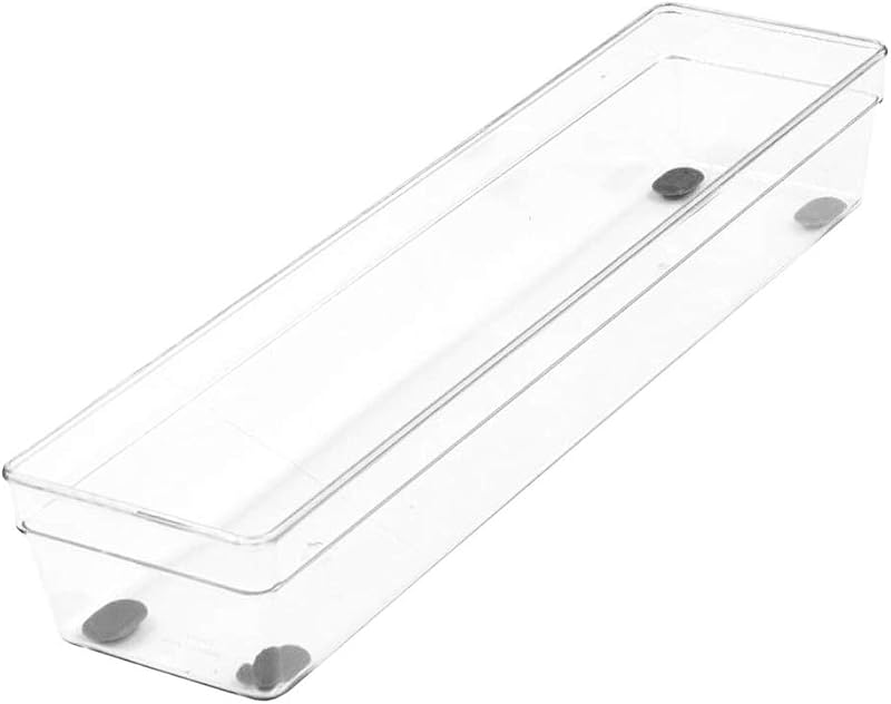 Plastic Drawer Storage Tray – Heavy Duty Organizer Bin for Home, Kitchen, Bath, Bedroom, Office | Non-Slip Feet, 13" x 3.25", Clear