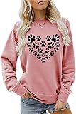 Sunidol Womens Dog Paw Print Shirts Heart Graphics Long Sleeve Crewneck Pullover Loose Casual Dog Mo