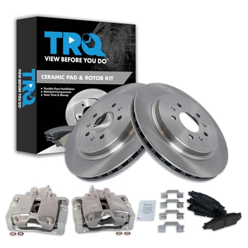 Image of TRQ Rear Brake Pad and Rotor Set Ceramic Rotors Calipers Brake Code JE5 JL9 | For 2006-2007 Cadillac CTS 2005-2011 STS