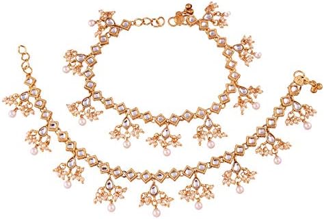 I Jewels Gold Plated Traditional Kundan Payal Anklets For Women (A025W)