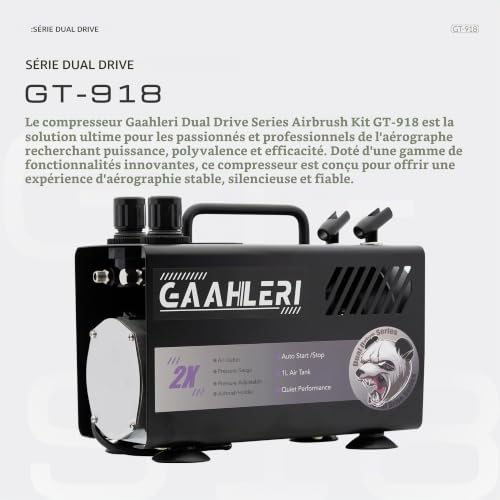 Gaahleri Kit de peinture à l'aérographe avec réservoir d'air compresseur 1 L - Système de sortie d'air double - Guide avancé - Guide d'aérographe manuel - Décoration de gâteau, peinture de tatouage – vue 2
