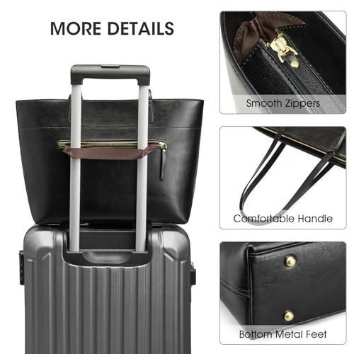 Image of Kattee Vintage Genuine Leather Work Tote for Women | Spacious interior with a zip compartment for organized work, travel, and everyday essentials.