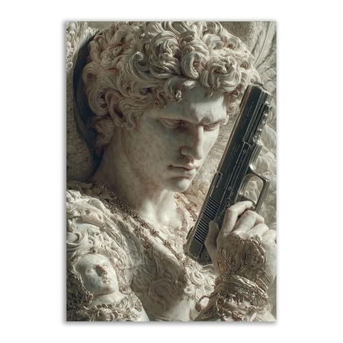 Pintura en lienzo vintage TERUEA de mujer con pistola, arte para sala en blanco, 40x60cm sin marco