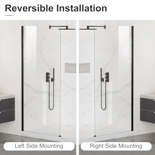 Bathbliss 36" W x 76" H Frameless Shower Glass Panel, 8mm Clear Tempered Glass, Fixed Walk-In Shower Screen, Matte Black Finish, Reversible Installation — view 5