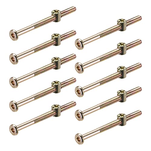sourcing map M6 x 70mm Furniture Bolts Nut Set Hex Socket Screw with Barrel Nuts Phillips-Slotted Half Thread Zinc Plated 10 Sets