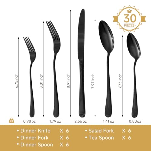 18/10 Stainless Steel Black Silverware Set for 30 by HIKAA - Used condition - Image 2