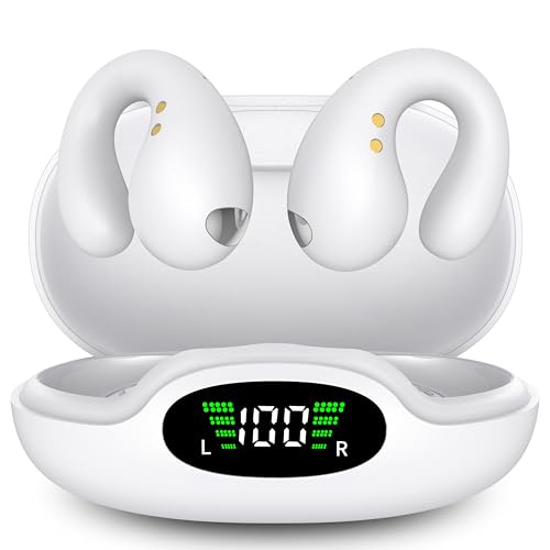 Image of Ultra Open Ear Earbuds - Ergonomic Clip-On Earbuds, Bone Conduction Over-The-Ear Headphones with Waterproof Design and Secure Fit for Small Ears, Snow White
