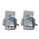 Boys Gloves Cartoon Dinosaur Print Knitted Warm Convertible Flip Mittens Top Fingerless Baby Winter