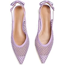 Slingback Flats for Women Mesh Pointed Closed Toe Bow Flats Ankle Strap Low Heels Buckle Flat Shoes Cute Dressy Casual Comfortable Walking