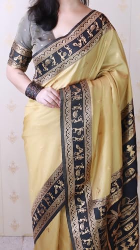 Image of SGF11 Women's Kanjivaram Pure Soft Silk Saree With Unstitched Blouse Piece