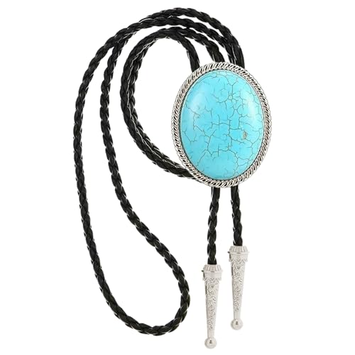 Image of HUABOLA CALYN Bolo Tie for Men Women, Native American Rodeo Cowboy Turquoise /Scorpion /Tiger Eye /Black Agate Leather Necktie