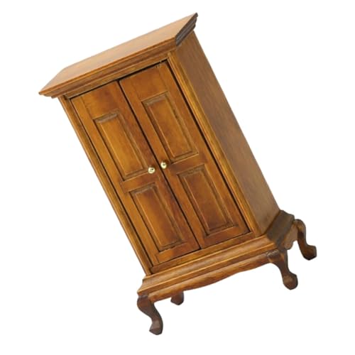 CIYODO Miniatura Armario Doble Puerta de Madera para Casa Muñecas Estilo Europeo Simple Accesorio Robusto para Dormitorio Decoración Elegante y Funcional Color Nogal