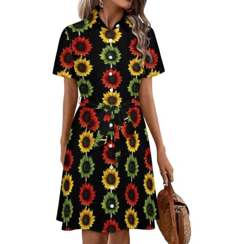 Robe mi-longue fleurie motif tournesols aux finitions haut de gamme