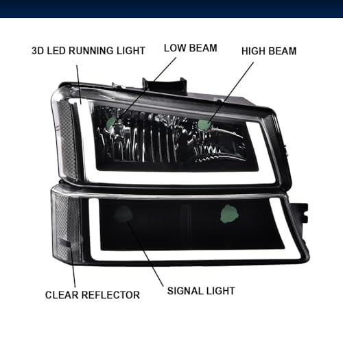 Image of GRAND ORANGE LED Headlight Assembly Compatible with Chevy Silverado & Avalanche 1500 2500 2003-2006 GM250222, GM2503224, 10396913, 15199557, 2503224, 2502224 Clear Lens Black Housing Clear Reflector