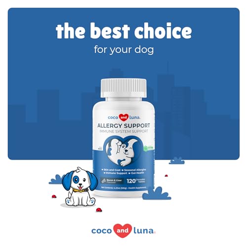 Allergy Support for Dogs - 120 Chewable Tablets - with Dog Probiotics for Itchy Skin - Dog Itch Relief, Allergy Relief for Dogs, Skin Soother for Dogs, Itch Relief for Dogs