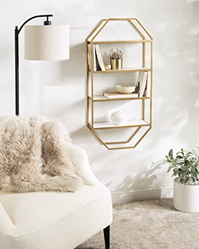 Kate And Laurel Adela Modern Octagon Wall Shelf, 18.25 X 7.5 X 41, White And Gold, Glam 4-Tier Shelf For Storage And Display #TOP1