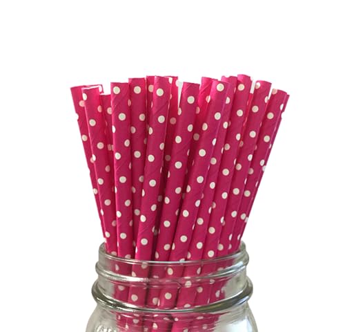 LUMOUS ROLA Paper Straws, Drinking Straws Assorted Bio Degradable Drinking Paper Straws Wedding Party, Party Straws, Restaurant, Juice Drinking Straws (25X Light Pink with White Dots)