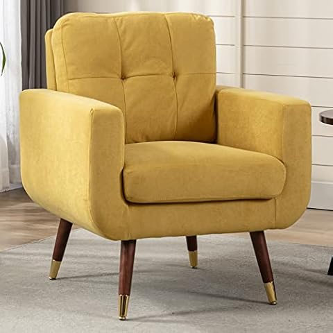 INZOY Accent Chairs, Comfy Reading Chair Mid Century Modern Chair, Upholstered Tuffed Living Room Chair Club Chair, Overstuffed Single Sofa Chair for Bedroom Waiting Room, Yellow Cover