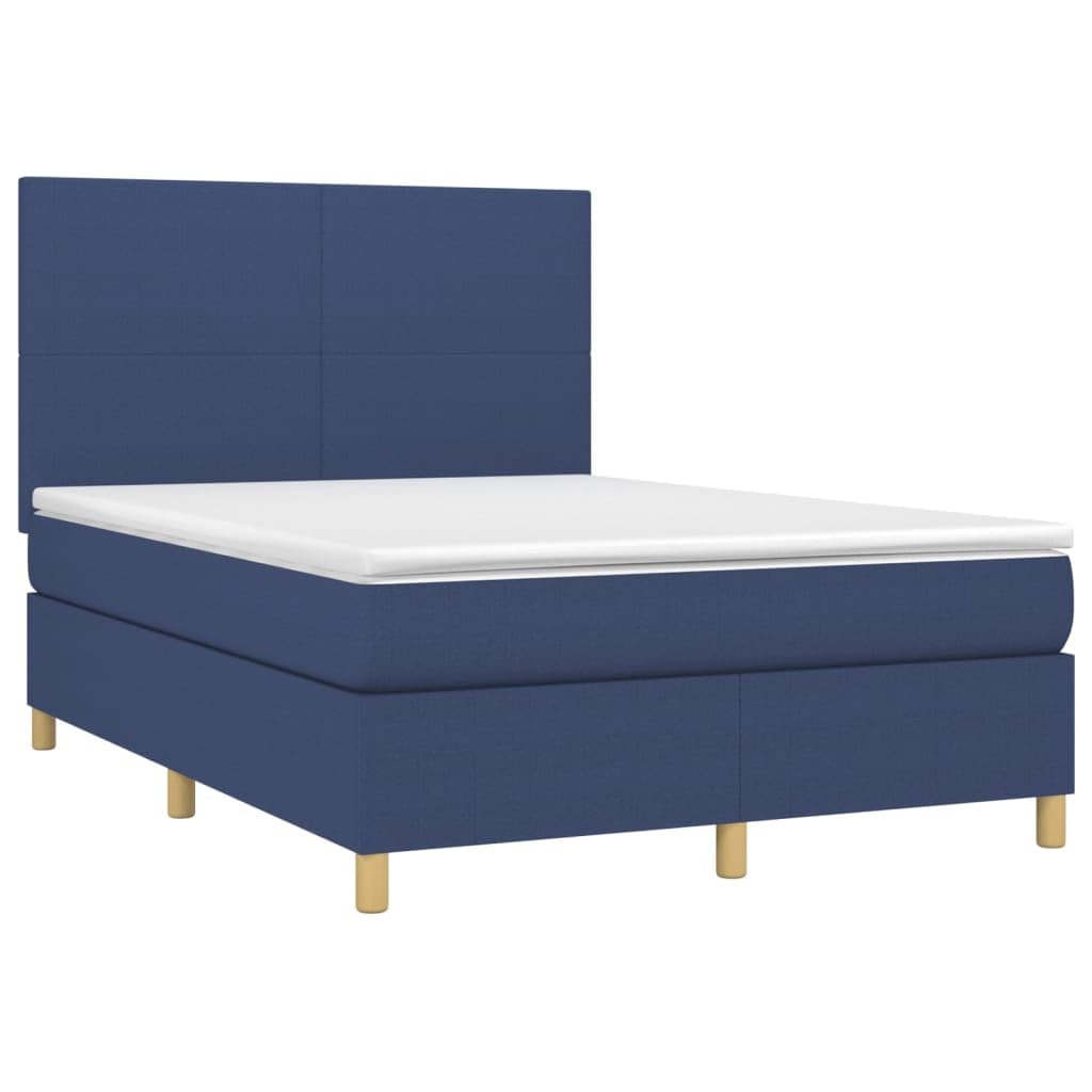 Cama con somier con colchón LED azul, 140 x 190 cm, estructura de poliéster transpirable, protección contra el ruido, cabecero regulable en altura para jóvenes invitados dormitorio
