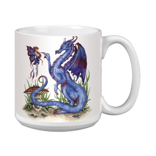 Tree-Free Greetings XM27581 Amy Brown Artful Jumbo Mug, 20-Ounce, Fantasy Attitude Blue Dragon and Fairy