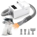 Petzly Dog Dryer, 3200W High Velocity Force Blow Pet Dryer with LCD Touch Panel, Adjustable Speed & Temperature Control, Quiet Dog Hair Dryer with 4 Nozzle, White