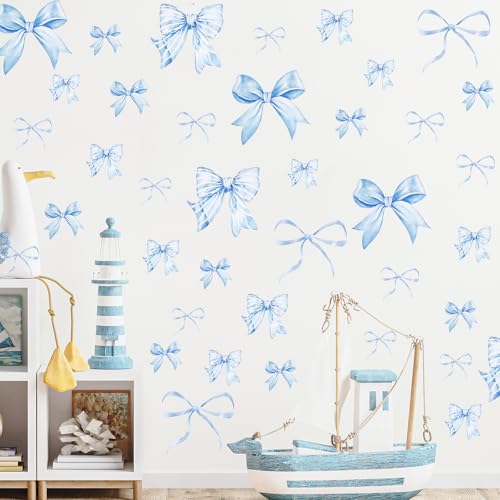 Calcomanías de pared azul con lazos 12 hojas 69 piezas miniatura 4