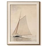 InSimSea Framed Canvas Wall Art of Large Coastal Sailboat - Classical Art for Living Room and Bedroom, White Sailboat Sea Painting, Home Decor Artwork 12x16In