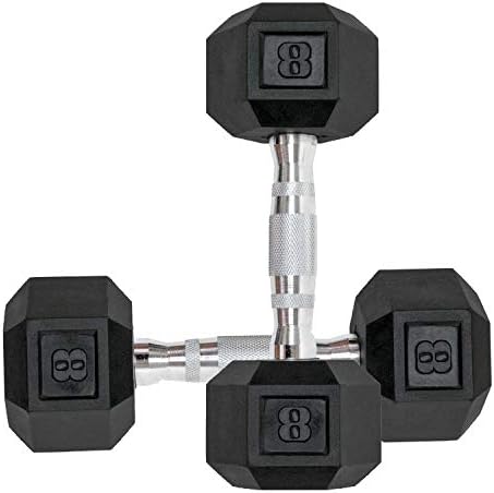 Dumbbells Set of 2 Hex Rubber Encased Dumbbells, Weights Dumbbells Set with Metal Handle for Exercise and Fitness (8 lb, Pair)