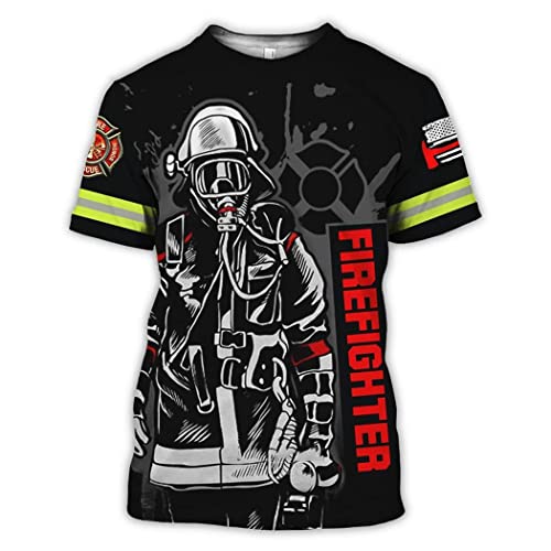 T-shirt homme manches courtes impression 3D Pompier cool taille M