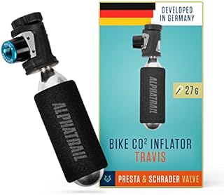 Alphatrail Micro CO2 Bike Pump Travis - For Presta & Schrader Valves I Extreme small & light (27g) I With knob for optimal control I For 16, 20 or 25g threaded cartridge (Not included)