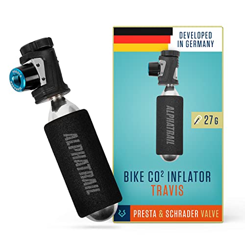 Alphatrail Micro CO2 Bike Pump Travis - For Presta & Schrader Valves I Extreme small & light (27g) I With knob for optimal control I For 16, 20 or 25g threaded cartridge (Not included)