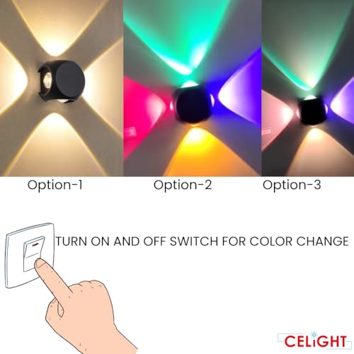 Image of 4 Way Wall Light |3 Shot Wall Light(Turn on and Off Switch for Color Change| Multicolor Light for Wall |Waterproof | Up Down Light for Balcony | Outdoor Wall Lights for Garden |Pack of 1|
