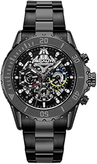 MEGALITH Herrenuhr Designer 46mm Chronograph Quarz Herren Edelstahl Armbanduhr Groß Wasserdicht Uhren mit Datum Leuchtende, Mode Geschenk für Männer - Schwarz