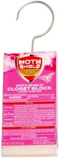 Moth Shield Closet Deodorizer, Cherry Scented Closet Freshener Moth Repellent for Closets, Drawers, and CLothing & Linen Storage; 5oz Cherry Scent (3-Pack)