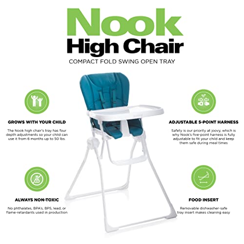 Joovy Nook High Chair Featuring Four-Position Adjustable Swing Open Tray, And Removable, Dishwasher-Safe Tray Insert For Easy Cleaning - Folds Down Flat For Easy Storage (Turquoise) #TOP4