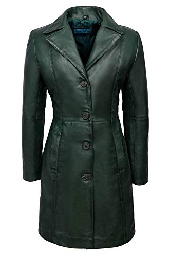 Trench Ladies Green Classic Knee-Length Designer Real Leather Jacket Coat 3457