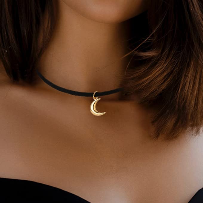 CanB Moon Choker Dainty Necklace Velvet Black Choker Moon Necklace for Women3